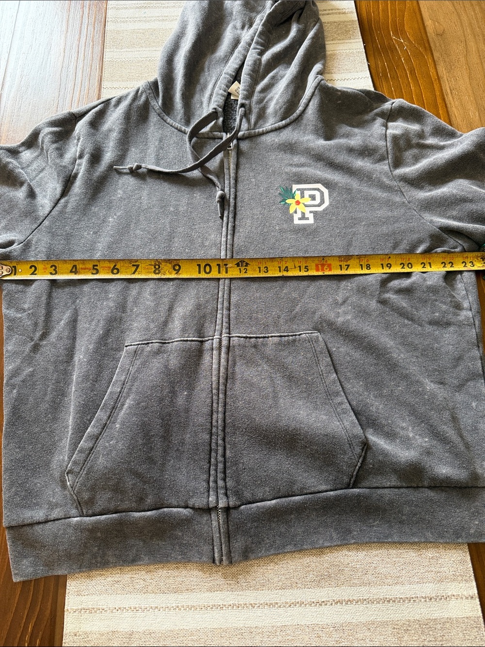 PINK Victoria's Secret Gray Full-Zip Hooded Sweatshirt with Floral Accents - Picture 10 of 13